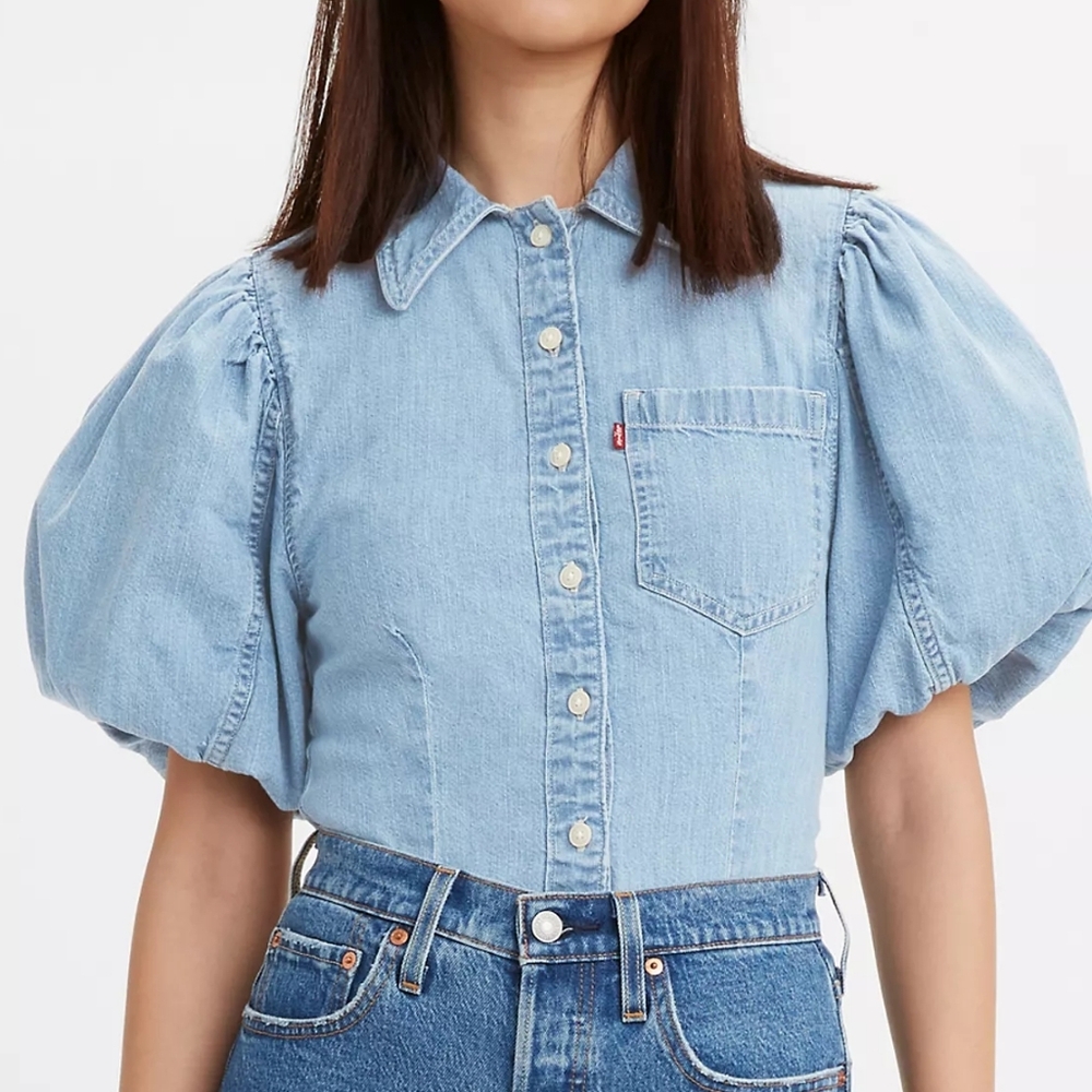 Levi's Blue Denim Puff Sleeve Button Down Shirt